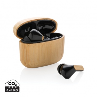 Logo trade corporate gifts image of: Bamboo TWS earbuds with RCS recycled plastic
