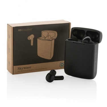 Logotrade promotional product image of: Skywave RCS recycled plastic solar earbuds