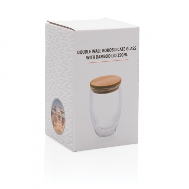 Logo trade business gifts image of: Double wall borosilicate glass with bamboo lid 350ml