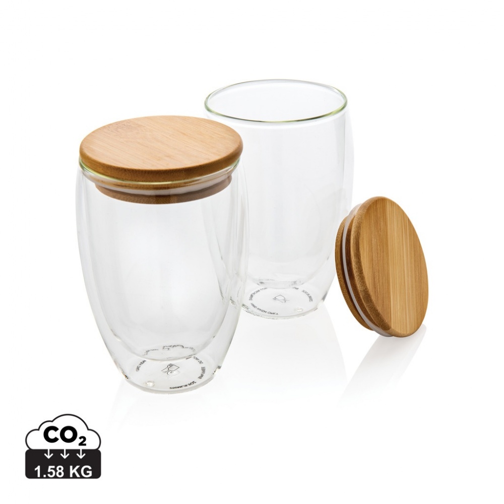 Logotrade promotional giveaway picture of: Double wall borosilicate glass with bamboo lid 350ml 2pc set