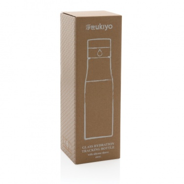 Logo trade corporate gift photo of: Ukiyo glass hydration tracking bottle with sleeve