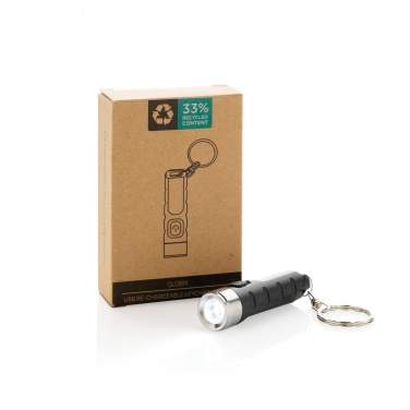 Logo trade promotional gifts picture of: Globix RCS recycled plastic USB re-chargeable keychain torch