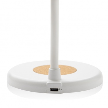 Logo trade promotional giveaway photo of: Zenara RCS recycled plastic and cork 15W wireless desk lamp