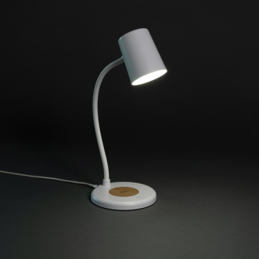 Logo trade promotional giveaways image of: Zenara RCS recycled plastic and cork 15W wireless desk lamp