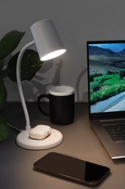 Logo trade corporate gift photo of: Zenara RCS recycled plastic and cork 15W wireless desk lamp