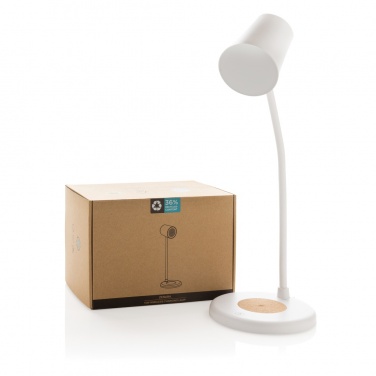 Logotrade advertising product picture of: Zenara RCS recycled plastic and cork 15W wireless desk lamp