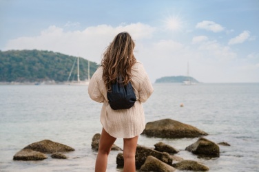 Logotrade business gift image of: Impact AWARE™ recycled denim drawstring backpack