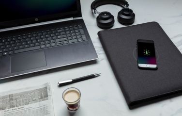 Logo trade promotional giveaways picture of: Air 5W wireless charging portfolio A4 w/ 5000 mAh powerbank