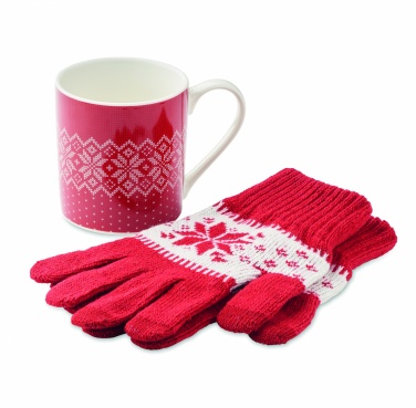Logo trade business gift photo of: Winter gift mug and gloves set