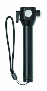 Logo trade promotional items image of: 3-in-1 aluminum flashlight with an emergency hammer and seatbelt cutter, customizable with printing