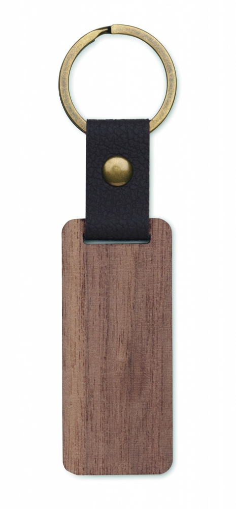 Logo trade promotional giveaways picture of: Key ring in walnut and PU Kokkola
