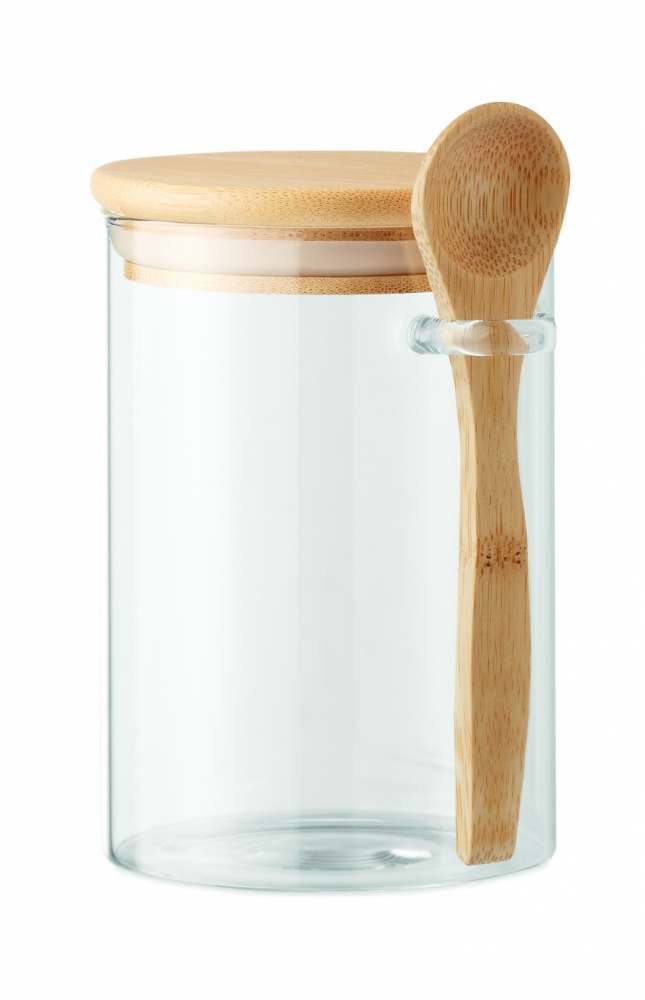 Logo trade business gifts image of: Glass jar with spoon 600 ml