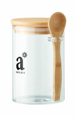 Logo trade promotional gifts image of: Glass jar with spoon 600 ml