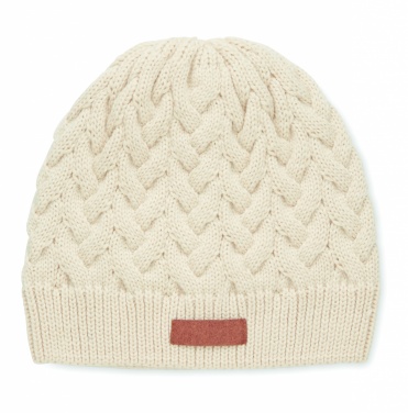 Logo trade corporate gifts image of: Cable knit beanie in RPET