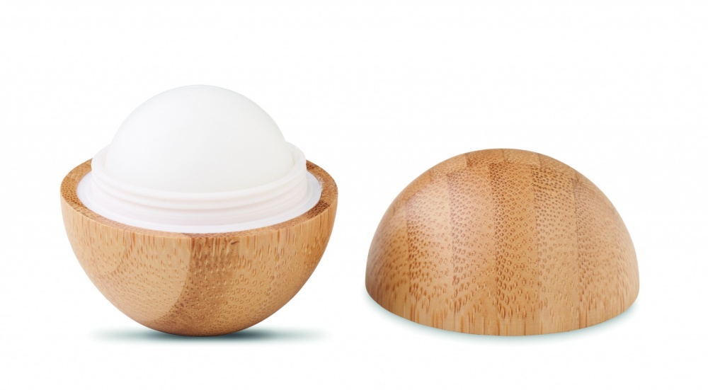 Logo trade corporate gifts image of: Lip balm in round bamboo case