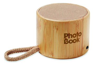 Logo trade advertising product photo of: Round bamboo wireless speaker