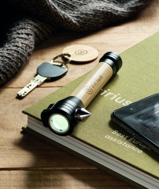 Logotrade corporate gift picture of: 3-in-1 bamboo flashlight with an emergency hammer and seatbelt cutter