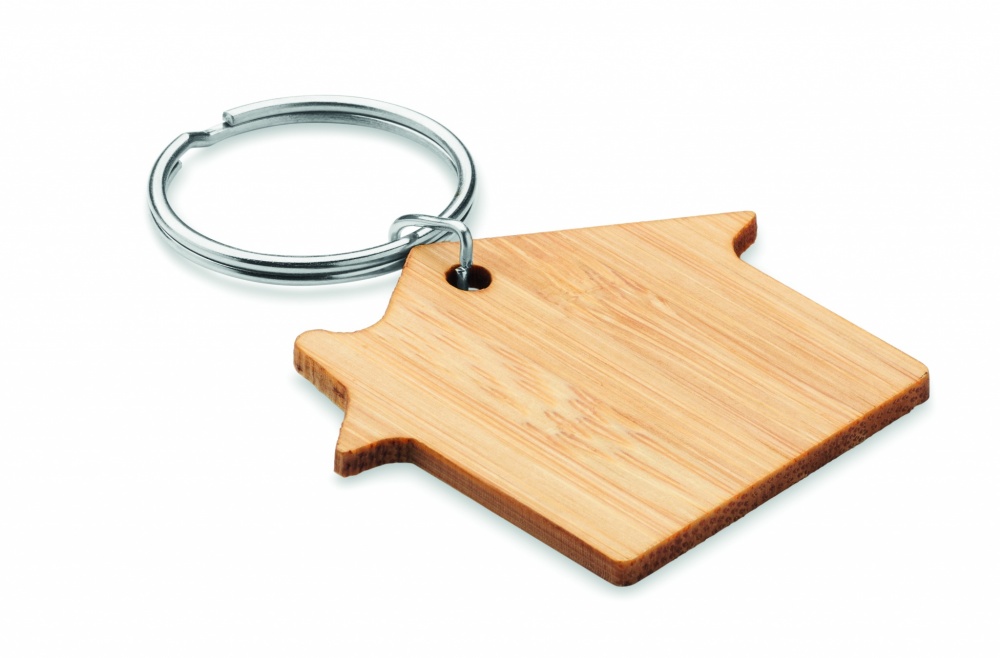 Logo trade promotional item photo of: House shaped bamboo key ring Järvenpää