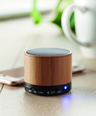 Logo trade advertising product photo of: Round Bamboo wireless speaker