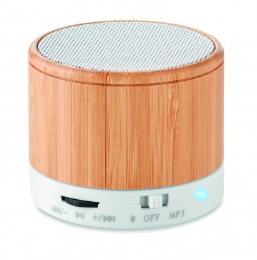 Logo trade promotional gift photo of: Round Bamboo wireless speaker