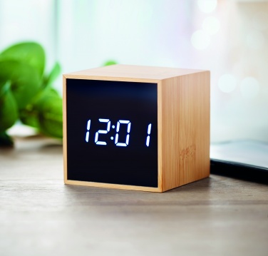 Logo trade promotional giveaway photo of: LED alarm clock bamboo casing Dortmund