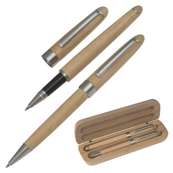 Logotrade promotional giveaway picture of: Wooden writing set ballpen and roller INDIANAPOLIS