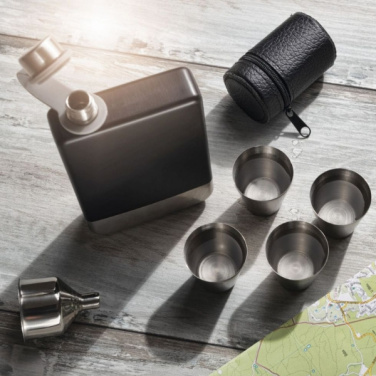 Logo trade promotional gift photo of: Hip flask set TAHAT Schwarzwolf