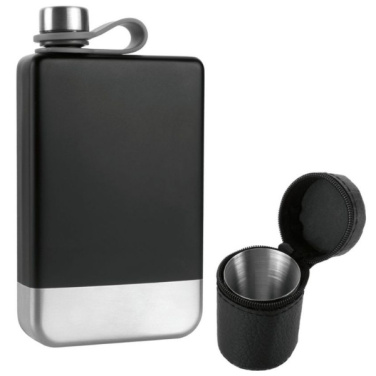 Logo trade promotional merchandise photo of: Hip flask set TAHAT Schwarzwolf