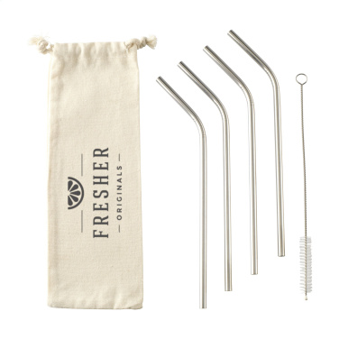 Logotrade promotional gift picture of: ECO RVS 4 pieces ECO Straw Set stainless-steel straws