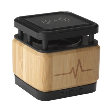 Logo trade promotional gift photo of: Bamboo Block Speaker with wireless charger