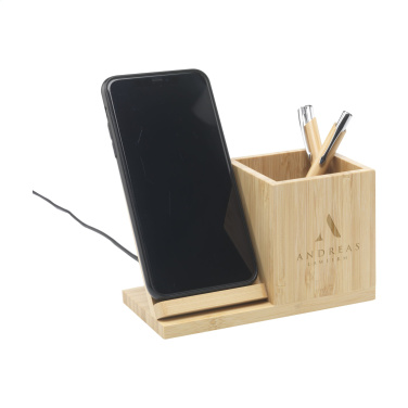 Logo trade promotional giveaway photo of: Bamboo Boss 15W charger/pen holder