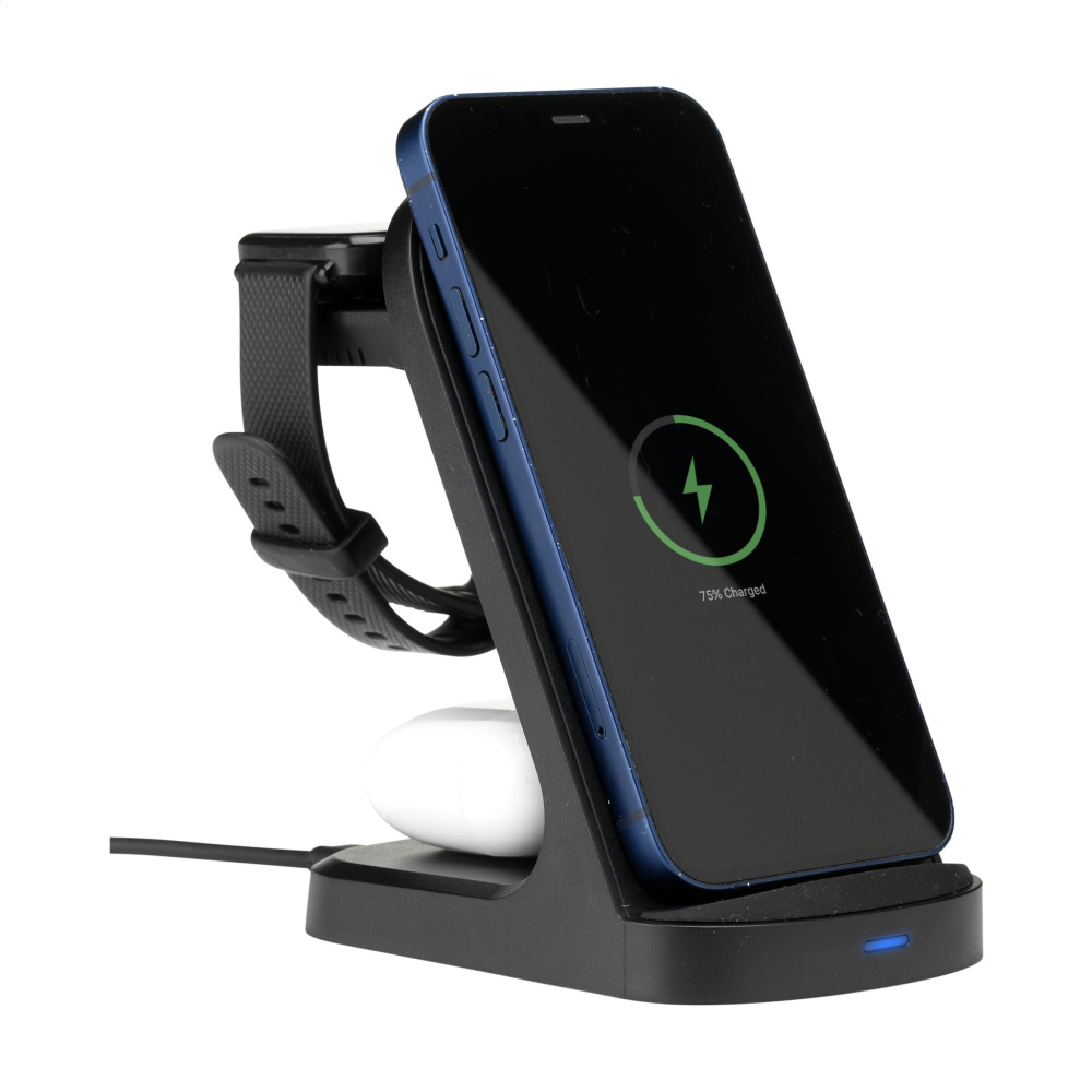Logotrade promotional products photo of: Triple-Up RCS Recycled ABS Wireless Charger Stand