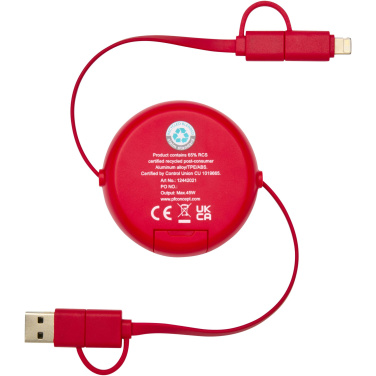Logo trade promotional merchandise picture of: Alasia 5-in-1 100 cm recycled plastic and aluminium retractable data sync and 45W fast charge cable