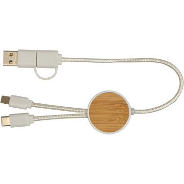 Logo trade promotional giveaway photo of: Chechia 5-in-1 recycled plastic 30 cm data sync and 27W fast charge cable with bamboo details