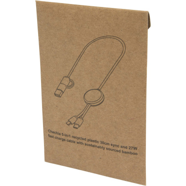 Logotrade advertising product picture of: Chechia 5-in-1 recycled plastic 30 cm data sync and 27W fast charge cable with bamboo details