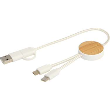 Logotrade business gift image of: Chechia 5-in-1 recycled plastic 30 cm data sync and 27W fast charge cable with bamboo details