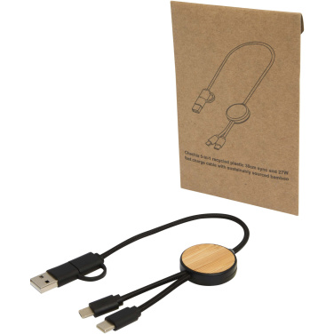 Logotrade promotional gifts photo of: Chechia 5-in-1 recycled plastic 30 cm data sync and 27W fast charge cable with bamboo details