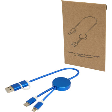 Logo trade promotional merchandise image of: Alasia 5-in-1 recycled aluminium and plastic 30 cm data sync and 27W fast charge cable