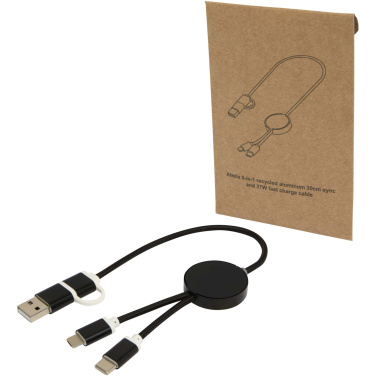 Logo trade promotional merchandise photo of: Alasia 5-in-1 recycled aluminium and plastic 30 cm data sync and 27W fast charge cable