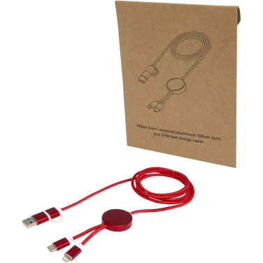Logo trade promotional item photo of: Alasia 5-in-1 recycled aluminium and plastic 150 cm data sync and 27W fast charge cable