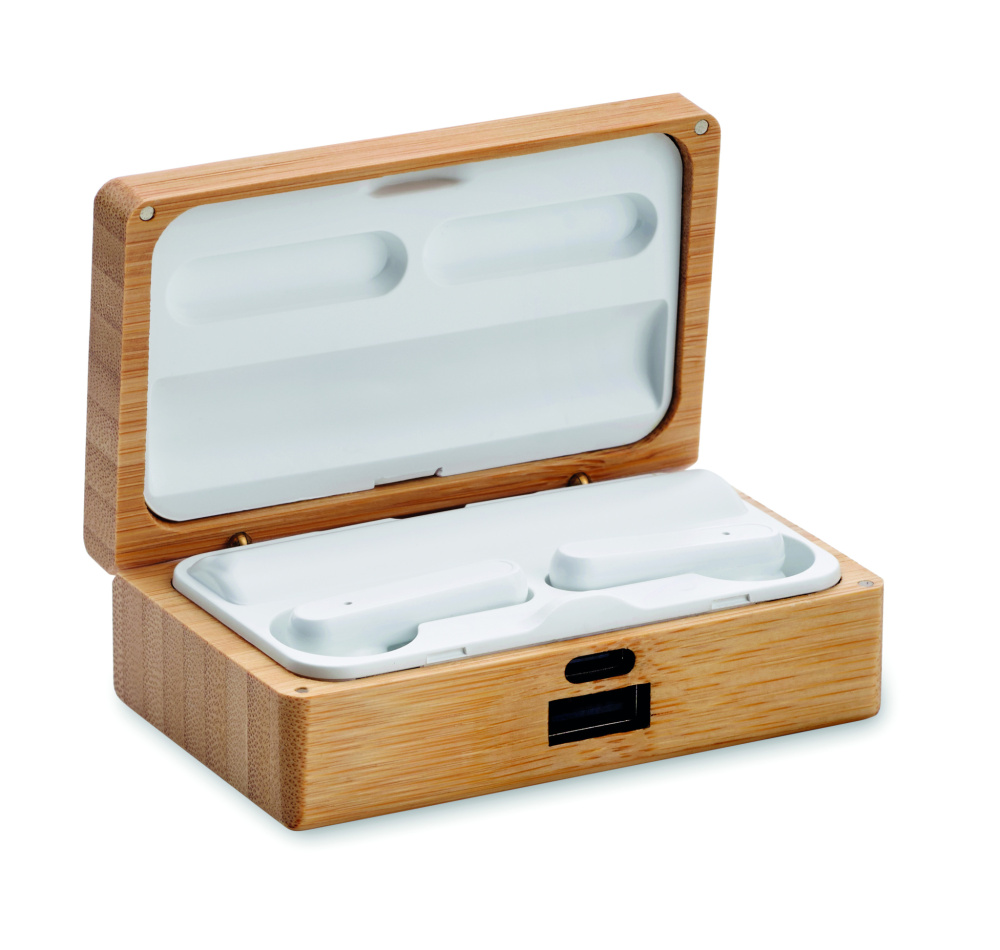 Logo trade advertising product photo of: TWS earbuds in bamboo case