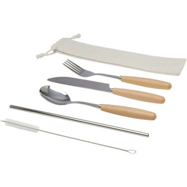 Logo trade promotional products picture of: Root 5-piece stainless steel and beech wood cutlery set