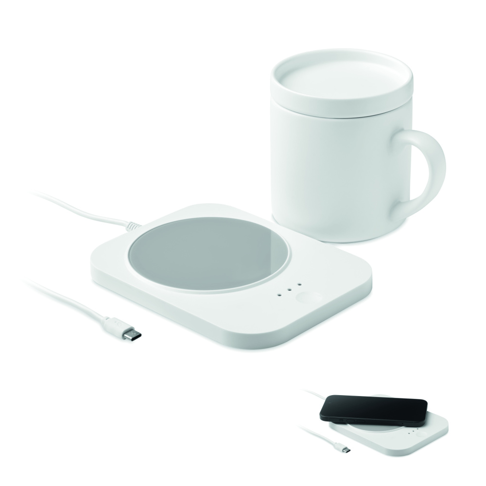 Logo trade corporate gift photo of: Wireless charger mug warmer set