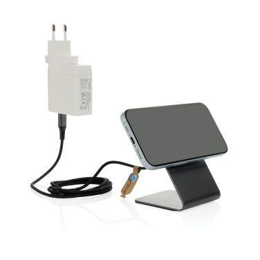 Logotrade promotional product image of: Terra aluminium 15W magnetic wireless charging phone stand