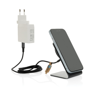 Logotrade promotional product image of: Terra aluminium 15W magnetic wireless charging phone stand