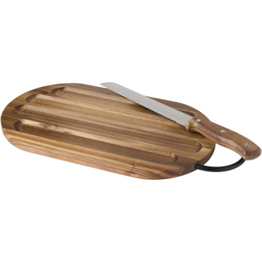 Logotrade promotional item image of: Prestige acacia wood chopping board with bread knife