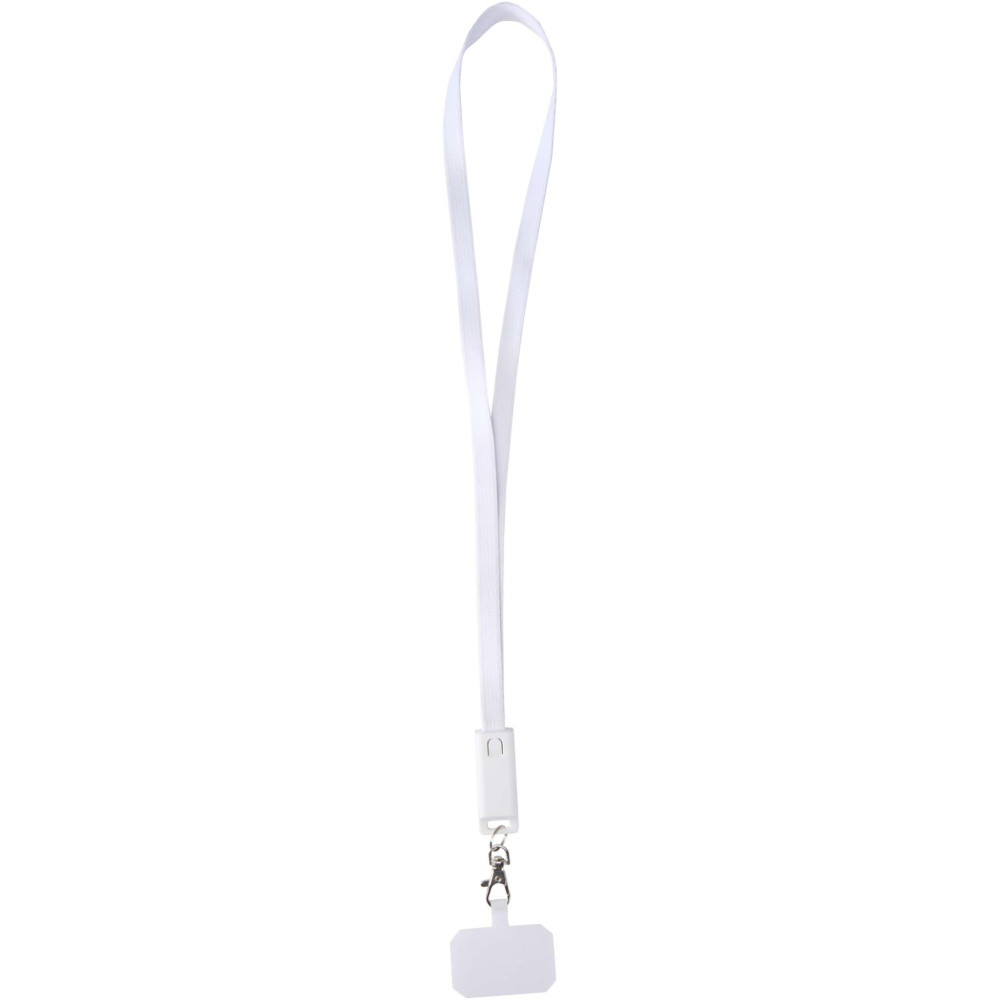 Logo trade promotional giveaways picture of: Franz recycled plastic smartphone lanyard with built-in data sync and 65W fast charge 5-in-1 cable