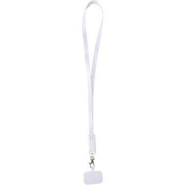 Logotrade promotional giveaway picture of: Franz recycled plastic smartphone lanyard with built-in data sync and 65W fast charge 5-in-1 cable