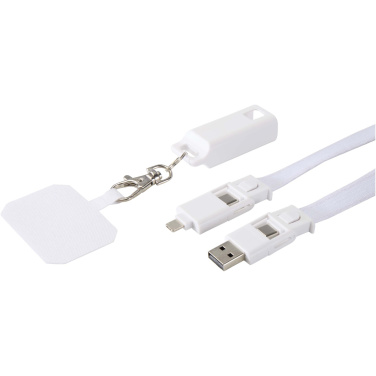 Logo trade promotional gift photo of: Franz recycled plastic smartphone lanyard with built-in data sync and 65W fast charge 5-in-1 cable