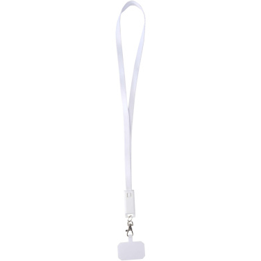 Logo trade business gifts image of: Franz recycled plastic smartphone lanyard with built-in data sync and 65W fast charge 5-in-1 cable